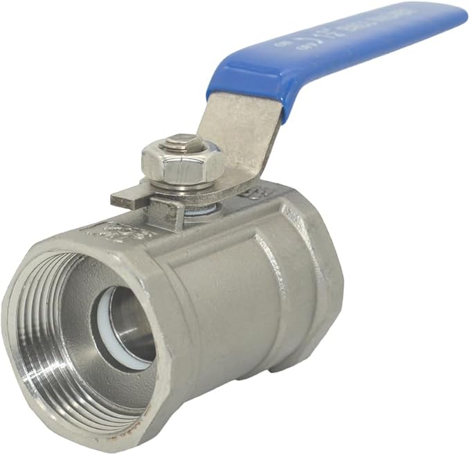 VARMHUS 1-1/4" Stainless Steel 304 Ball Valve 1Pc Type NPT Female Threaded with Heavy Duty Blue Vinyl Insulation Handle,CF8M Ristricted Flow,1000 WOG (1-1/4")