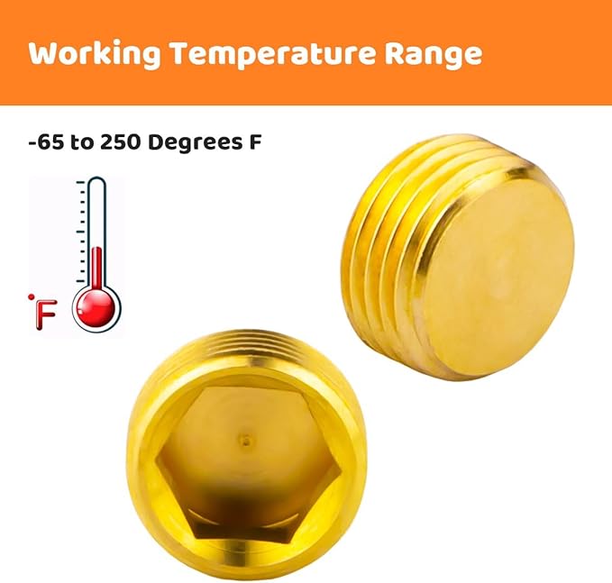(2-Piece) Besosay 3/4" NPT Brass Pipe Plug Fitting, Counter Sunk Thread Internal Hex Head Style Male for Closing the End of Pipe