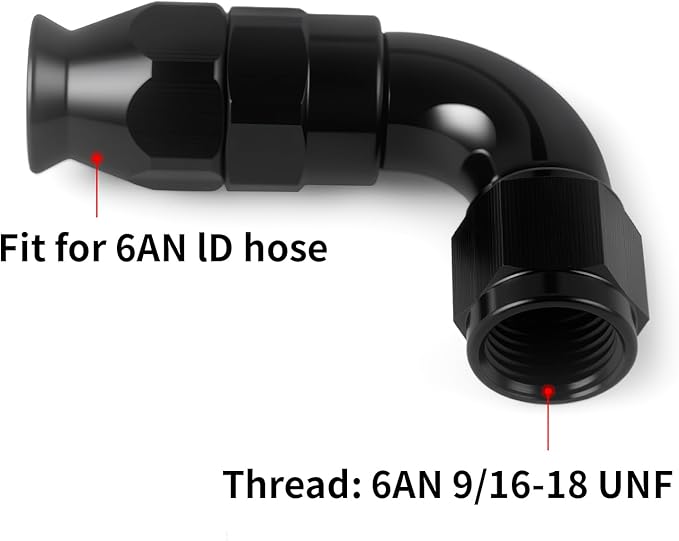 6AN PTFE One Piece Full Flow Hose End Fitting 90 Degree Swivel Only for PTFE Hose Aluminum Black 2PCS