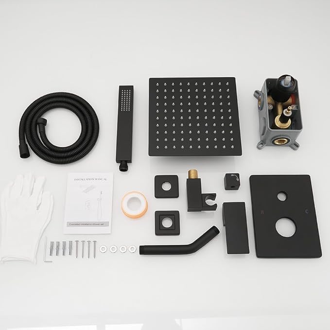 Matte Black Shower System, 8 Inch High Pressure Rain Shower with Handheld, Wall Mount Shower Faucet Set for Bathroom, Rough-in Valve Body and Trim Included