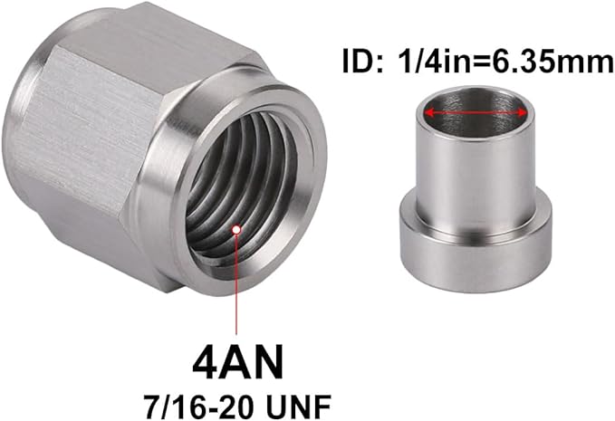 4AN Hardline Stainless Steel Tube Nut and Sleeve Fitting for 1/4" OD Tubing, 2 Sets