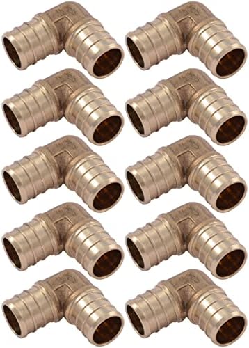 SharkBite 3/4 Inch Crimp 90 Degree Elbow, Pack of 10, Brass Plumbing Fitting, PEX Pipe, PE-RT, UC256LFA10