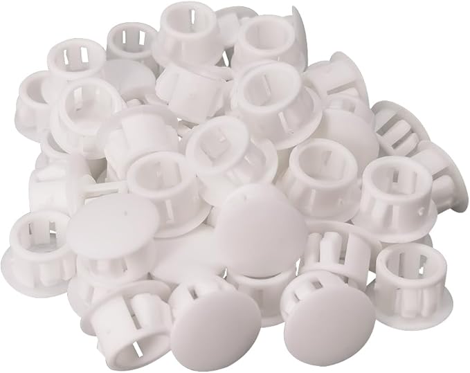 Hole Plugs 1/2" Plastic Flush Type Hole Plugs Snap in Locking Hole Tube Screw Caps Drilling Cover Plugs Fastener Covers for Kitchen Cabinet Furniture White 50 Pack