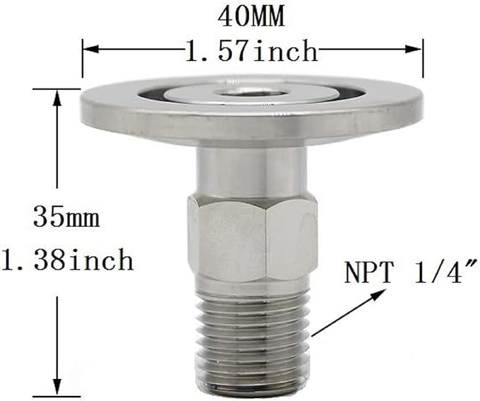 SS304 KF25 NPT Male Adaptor thread 1/4" NW25 KF Male coupling ISO-KF25 X NPT 1/4"