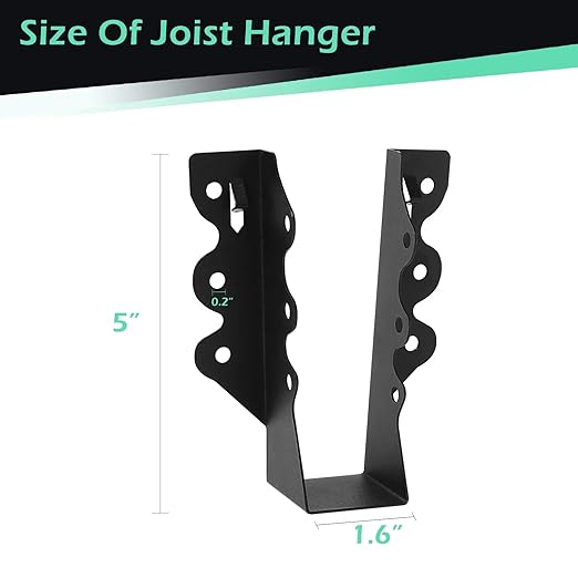 24Pcs 2"x 6" Joist Hanger,Q235B Steel Black Powder Coated Face Mount Joist Hangers ,Hurricane Ties for Rafters,Tie Brackets for Floor Deck and Ceiling Joists