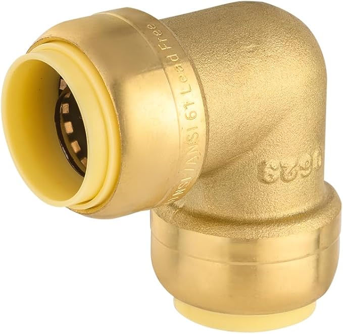 (Pack of 50) EFIELD 3/4-inch 90-Degree Elbow, Push-Fit Brass Fittings to Connect Copper, PEX, CPVC Pipe with 1/2" Disconnect Clip (50, 3/4-inch),(PF-UNI012-50PCS)