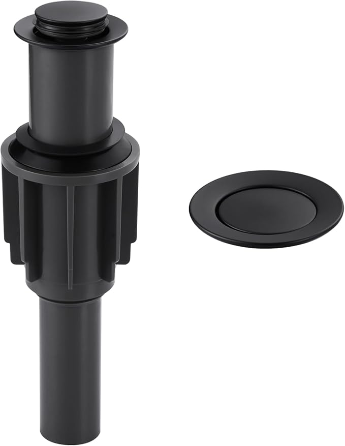 ALEASHA Pop Up Sink Drain Without Overflow, Bathroom Sink Drain Vessel Sink Stopper Pop Up Sink Drain Stopper, Pop Up Drain for Bathroom Sink Drain Strainer for Hair Catcher, Matte Black