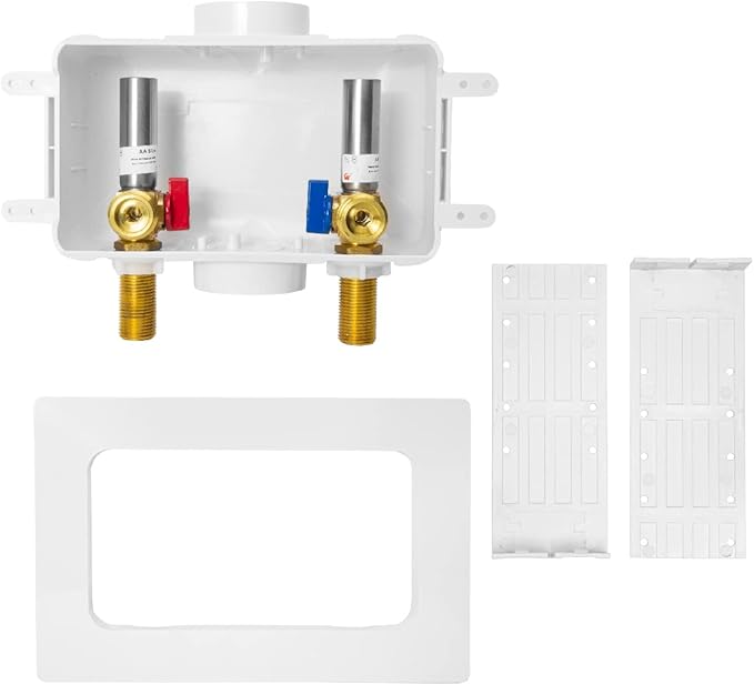 EFIELD Premium Washing Machine Outlet Box with Center Drain, 1/2 inch x 3/4 inch MHT Connection MIP, White (Stainless Steel Hammer Arrestor),(WM031)