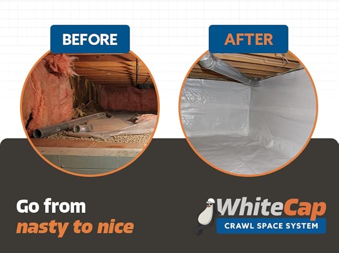Whitecap Premium Reinforced Vapor Barrier - 20 Mil - (12' x 100') - Tear Resistant, Heavy Duty Vapor Barrier, Dura Skrim Moisture Barrier Plastic Sheeting for Crawlspace, Garden, Greenhouses