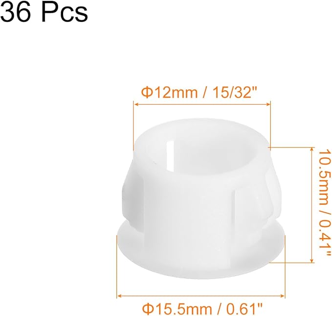 uxcell 12mm(15/32") Plastic Hole Plugs, 36Pcs Flush Type Panel Round Snap in Fastener Knockout Locking Plugs for Furniture Insert End Caps Panels, White