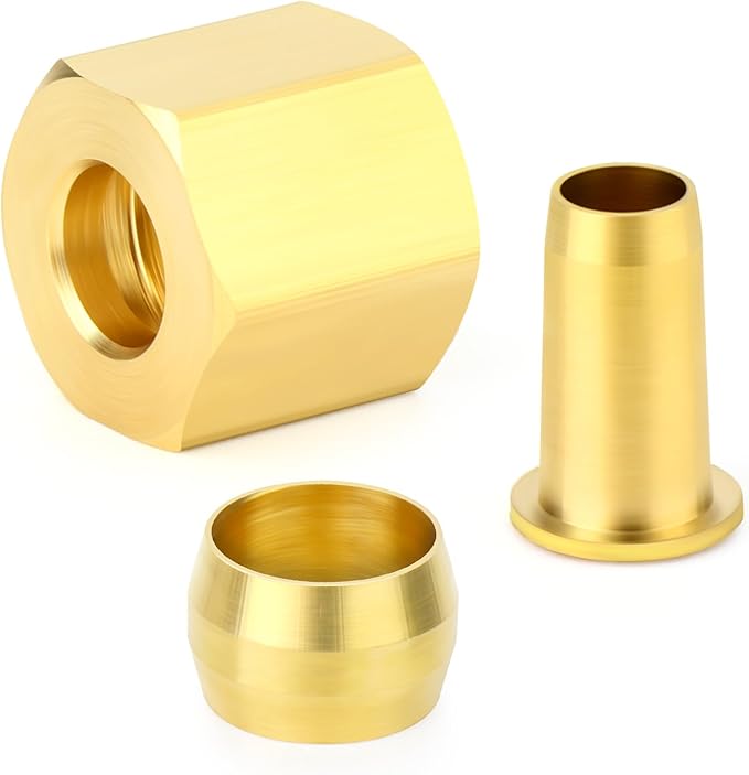 GASHER 60PCS Brass Compression Fitting Kit,Sleeve Ferrules&Insert Tube Support&Ferrule head,1/4" Tube OD