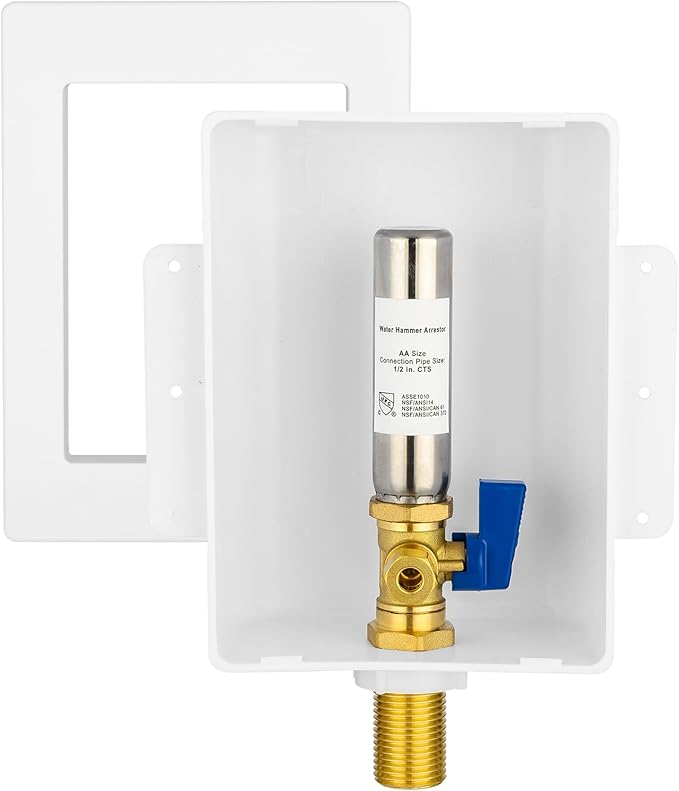 HeSun Sweat Ice Maker Outlet Box,Inlet 1/2 Inch MIP x Outlet 1/4 Inch OD Compression Connection,with Stainless Steel Water Hammer Arrestor