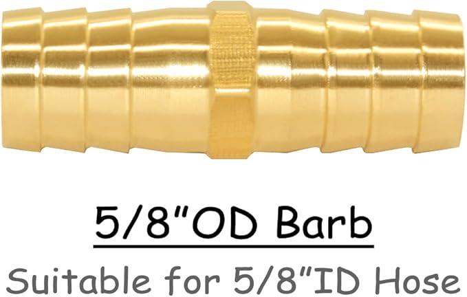 8PCS Brass 5/8"OD Barb Splicer Mender Hose Barb Fitting Straight 2-Way Union Garden Hose Repair Fittings for Water/Oil/Gas