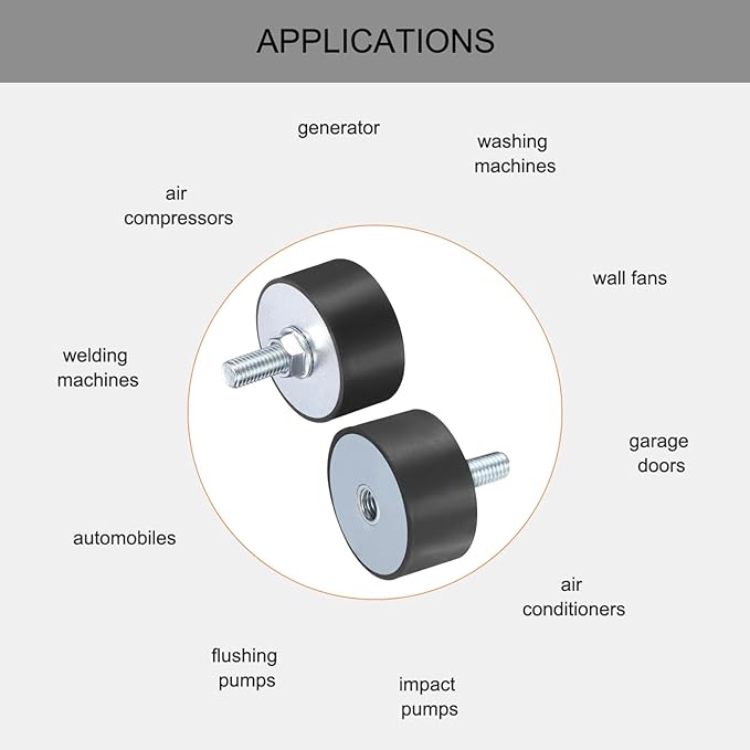 uxcell 2pcs M10x28mm Rubber Isolator Mounts with Studs 50x25mm Male Female Vibration Shock Absorber Zinc Plated Cylindrical Thread Mounts Anti Vibration Isolators with 2pcs M10 Lock Nuts