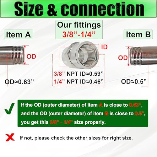 3/8 Inch NPT Female x 1/4 Inch NPT Female Pipe Fitting Reducer Coupler Connector, 304 Stainless Steel Reducing Coupling Adapter for Air Water Gas Oil (3/8" female x 1/4" female)