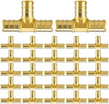 25 Pack 1/2" PEX Fittings,1/2" PEX Tee,Heavy-Duty Brass Crimp Fittings for PEX Pipes with Leak-Resistant Construction,1/2 Pex-B Fittings for PEX Piple Plumbing
