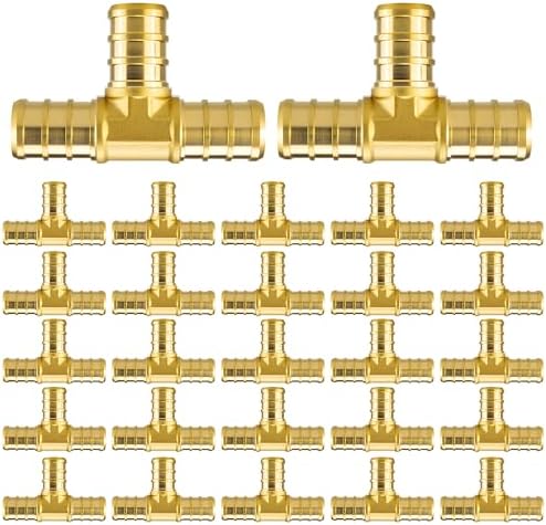 25 Pack 1/2" PEX Fittings,1/2" PEX Tee,Heavy-Duty Brass Crimp Fittings for PEX Pipes with Leak-Resistant Construction,1/2 Pex-B Fittings for PEX Piple Plumbing