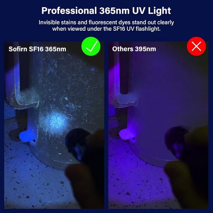 365nm UV Flashlight, Sofirn SF16 Rechargeable Powerful UV Flashlight with Tail Switch for Detecting Pet Dog Urine, Unveil Invisible Stains, High Definition Pure Ultraviolet（Battery Included）