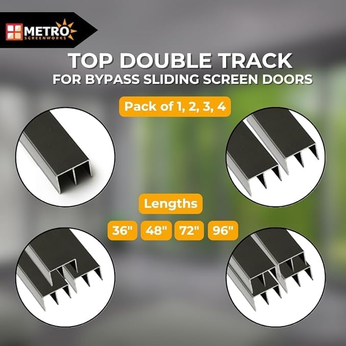 Top Double Channel Track for Bypass & French Sliding Screen Doors - Replacement Sliding Screen Door Upper Tracking System Hardware - White Aluminum Track - 1-1/2” Wide 1” Deep - 48 in, 2 Piece
