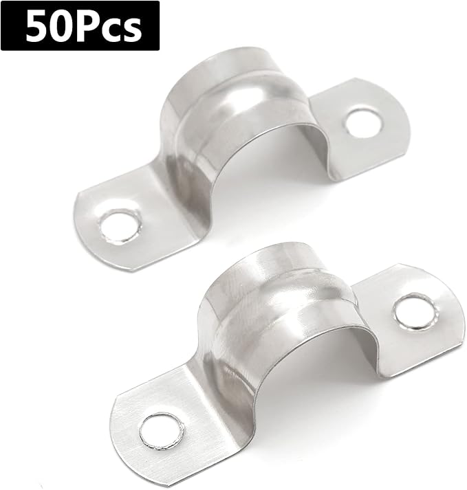 50PCS M20 (3/4 Inch) Conduit Clamps, Stainless Steel Two Hole Strap U Bracket Rigid Pipe Strip, Cable Clamp Hanger with 2 Holes Fit for 3/4 inch Pipes OD