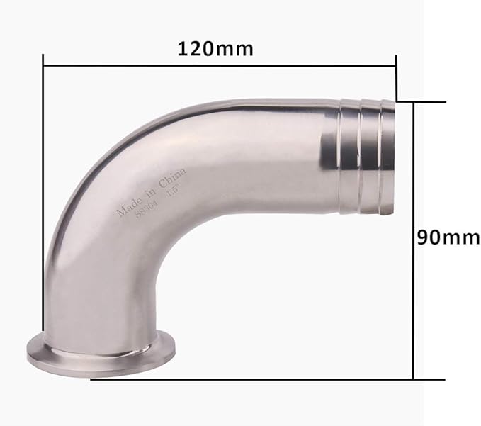 DERNORD Sanitary Hose Barb Pipe Fitting 1.5" Tri Clamp (50.5MM Ferrule) 90 Degree Elbow (Tube OD: 1.5"/38MM (1.5 Tri-clamp))