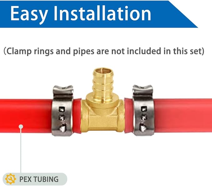 Hooshing 9PCS 3/4" X 3/4" X 1/2" Pex Reducing Tee Solid Brass Crimp Plumbing Fittings for Pex Pipe Hose
