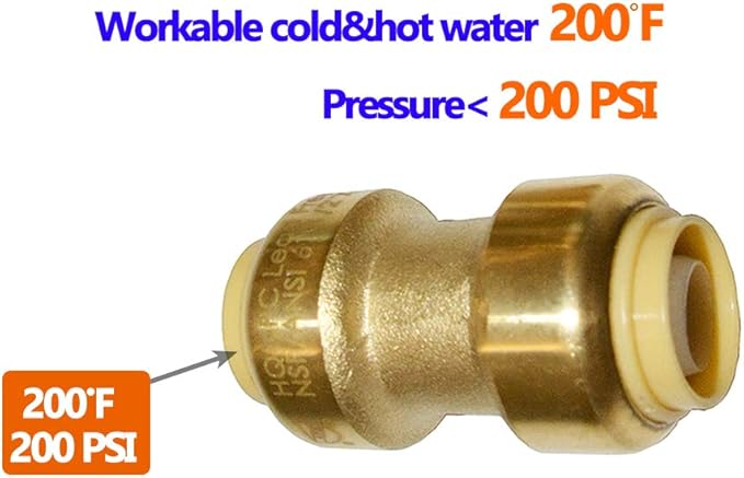 HQMPC Push Fit PEX Fittings Straight Coupling 1/2", Push-to-Connect Copper, CPVC, No Pb Brass Plumbing Fittings (2PCS 1/2 Inch(1/2"))