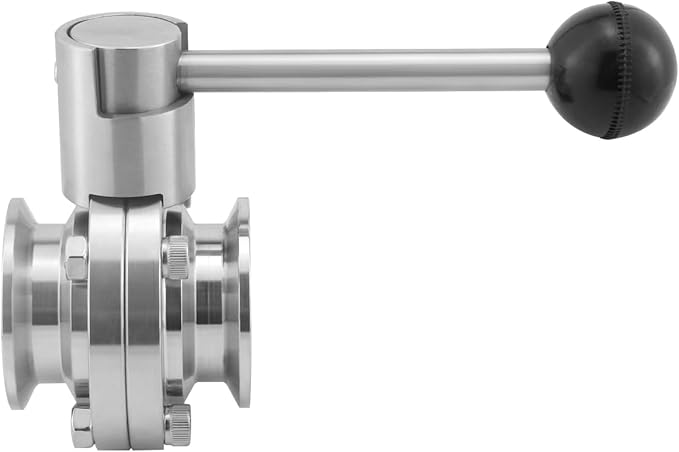 Sanitary Butterfly Valve Tri Clamp Valve with Handle 1.5" Tri Clamp Clover 1.5" Tube OD 304 Stainless Steel (pack of 2)