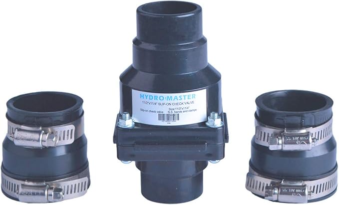 Hydro Master Plastic Sump Pump Check Valve with Stainless Steel Clamps for 1-1/2 inch or 1-1/4 inch