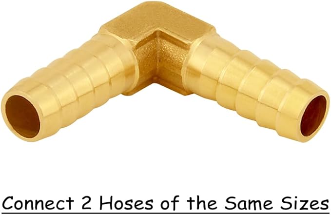 6PCS Solid Brass 3/8"OD Barb Elbow Fittings 2-Way 90 Degree L Right Angle Barbed Fitting for Water/Oil/Gas