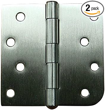 Hinge Outlet 4 Inch with 5/8 Inch Square Radius Ball Bearing Door Hinges, Heavy-Duty Steel, Removable Pin (Stainless Steel, 2 Pack)