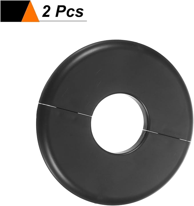HARFINGTON 2pcs Wall Split Flange 33.5mm/1.3" Self-Adhesive Plumbing Cover Plates ABS Plastic Round Escutcheon Plate Buckle Design for Water Pipe Bathroom Kitchen Decoration, Black