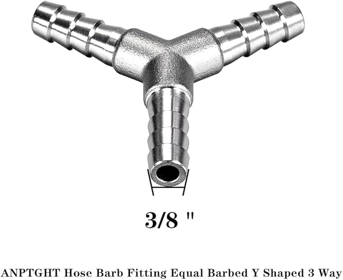 3/8" Hose Barb Fitting Equal Barbed Y Shaped 3 Way Wye Stainless Steel Tubing Joint Splicer Mender Adapter Union for Tubing Pipe Household Fuel Gas Liquid Air (2 Pcs with 6pcs Hose Clamps)