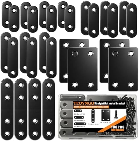 100PCS Flat Plate Straight Bracket,36mm/46mm/56mm/60mm/76mm Flat Brace Bracket, 5 Sizes Stainless Steel Metal Brace Bracket for Wood