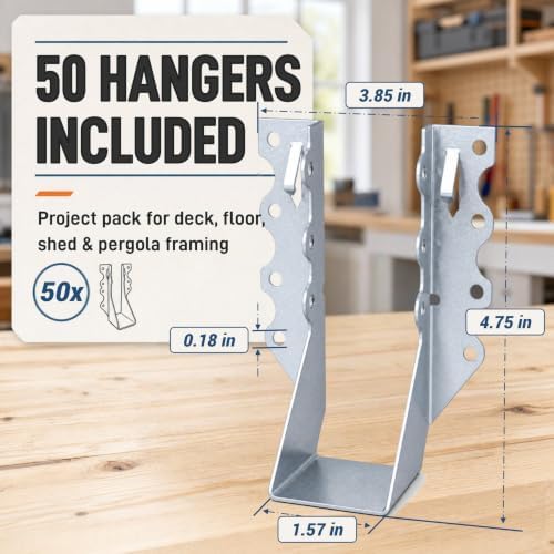 50 Pack 2x6 Joist Hangers, 20 Gauge Galvanized Wood Connectors