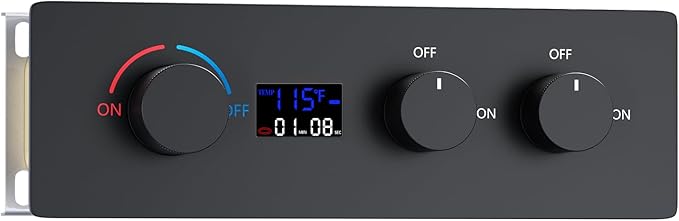 2 Way Shower Diverter Valve Brass 2 Functions Digital Temperature Display Thermostatic Shower Mixing Kit 3 Handle Flow Cotrol Valve, Can Run Simultaneously (Matte Black)