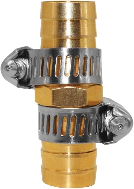 8Pcs 3/8 Inch Garden Hose Repair Mender Brass Water Hose Repair Kit Fitting Conectors Splicer with 16Pcs Stainless Clamp