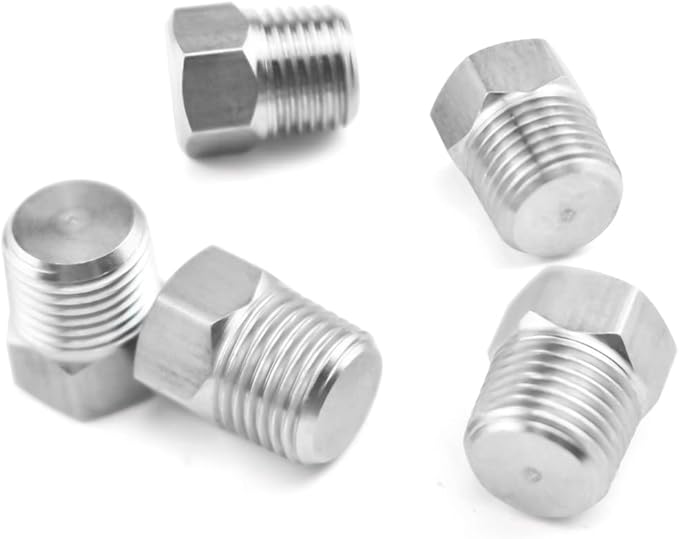 SDTC Tech 5-Pack Hex Head Pipe Plug Fittings 1/4" NPT Male Thread 304 Stainless Steel Socket Connector