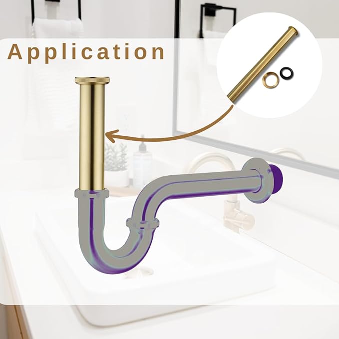 Flanged Sink Tailpiece 1-1/4 in. OD, 12 inch Brass Extension Tube for Trap with Nut and Rubber, Drain Connections