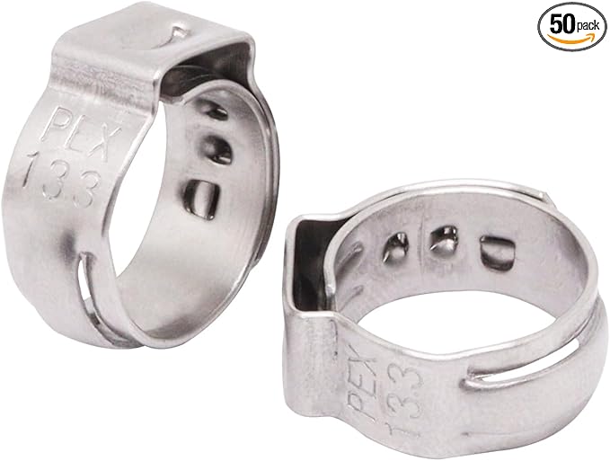 Stainless Steel 304 Pex Crimp Ring Clamp, Hose Pex Fitting Clamps (3/8 Inch, 50pcs)