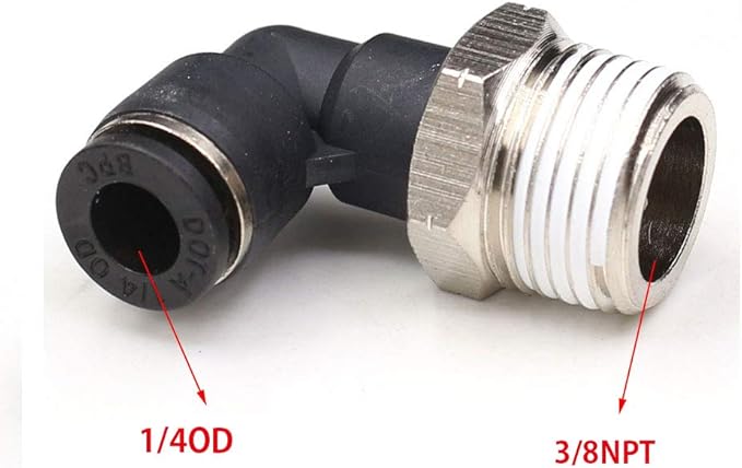 CEKER 3/8 Elbow Male Airlines Push Fittings 90 Degree Push to Connect Fittings Air Fittings, PL 1/4" Tubing Od x 3/8" Npt Thread Pneumatic Push In Connectors Quick Connect Tube Fittings 2Packs