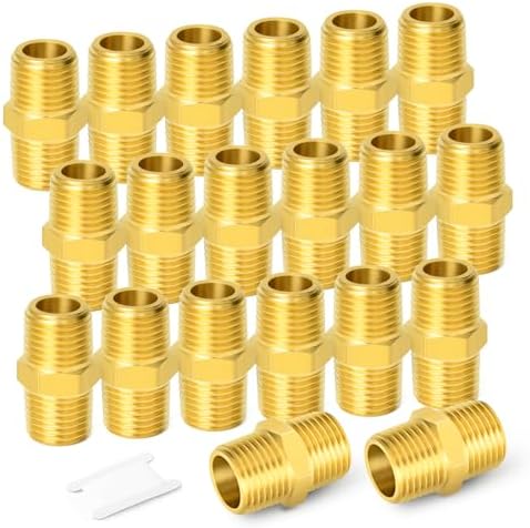 GASHER 20PCS Brass Hex Nipple, 3/8-Inch Male Pipe x 3/8-Inch Male Pipe Fitting