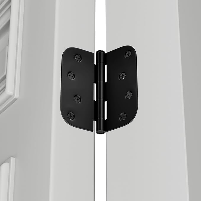 goldenwarm Pack of 3 Matte Black Heavy Duty Iron Door Hinges, 4 Inch x 4 Inch Interior and Exterior Black Door Hinges with 5/8" Radius Corners