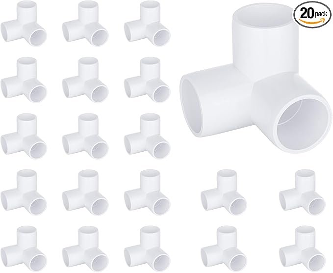 20-Pack 3 Way PVC Fittings 1/2 Inch, Furniture Grade PVC Pipe Connector Elbow for All DIY Structure and Frames
