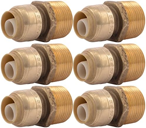SharkBite 1/2 Inch x 3/4 Inch MNPT Reducing Adapter, Pack of 6, Push To Connect Brass Plumbing Fitting, PEX Pipe, Copper, CPVC, PE-RT, HDPE, U116LF