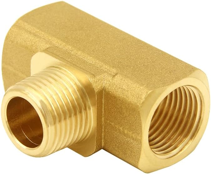 Joywayus Brass Pipe Fitting Barstock Street Tee T 3 way NPT 3/8" Female × 3/8" Male × 3/8" Female Adapter (Pack of 2)