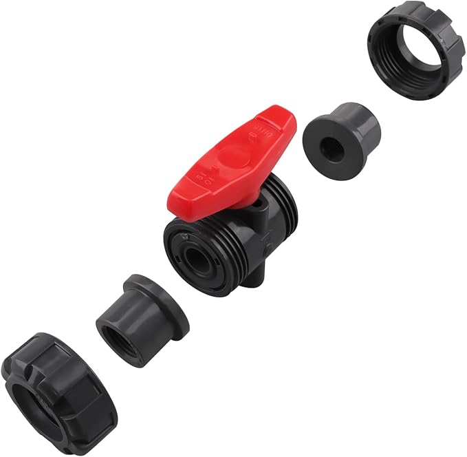 DERNORD 2 Pack PVC True Union Ball Valve NPT Threaded with Full Port, EPDM O-Rings, and Reversible PTFE Seats, Rated at 200 PSI (1/2 Inch NPT Threaded)