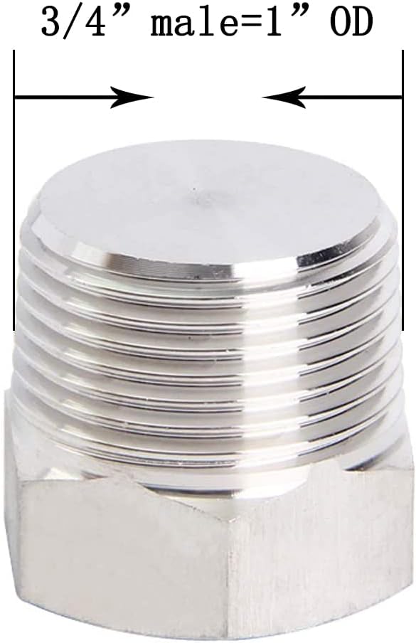 Joywayus 2Pcs Stainless Steel Outer Hex Thread Socket Pipe Plug Fitting 3/4" NPT Male