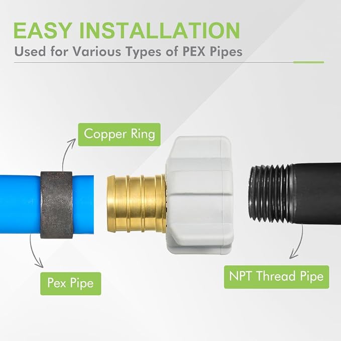 10 Pack ORIANSE Female NPT Swivel Adapter, PEX 3/4" x 1/2" NPSM Female Threaded Brass Barb PEX Fittings, Full Port for pex pipes, NSF/ANSI 61 NSF 372 Certificate, ASTM F1807 Certified