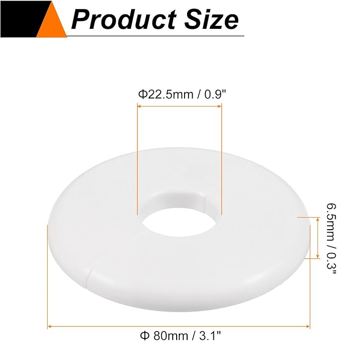 HARFINGTON 2pcs Wall Split Flange 22.5mm/0.9" Self-Adhesive Plumbing Cover Plates ABS Plastic Round Escutcheon Plate Buckle Design for Water Pipe Bathroom Kitchen Decoration, White